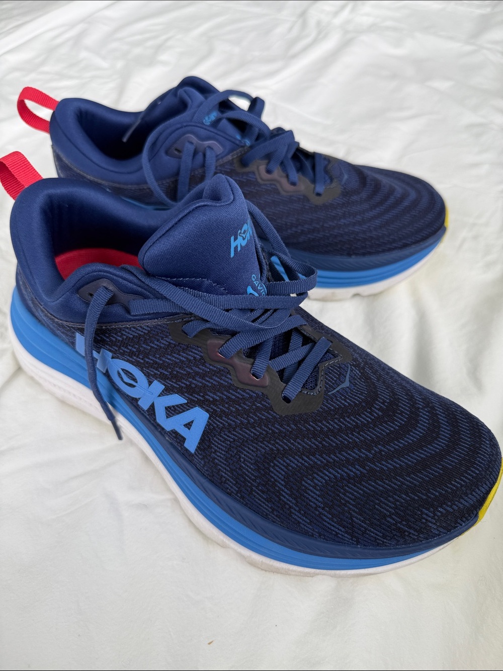 Hoka Mens Navy Blue Athletic Running Shoes with Bright Blue Accents